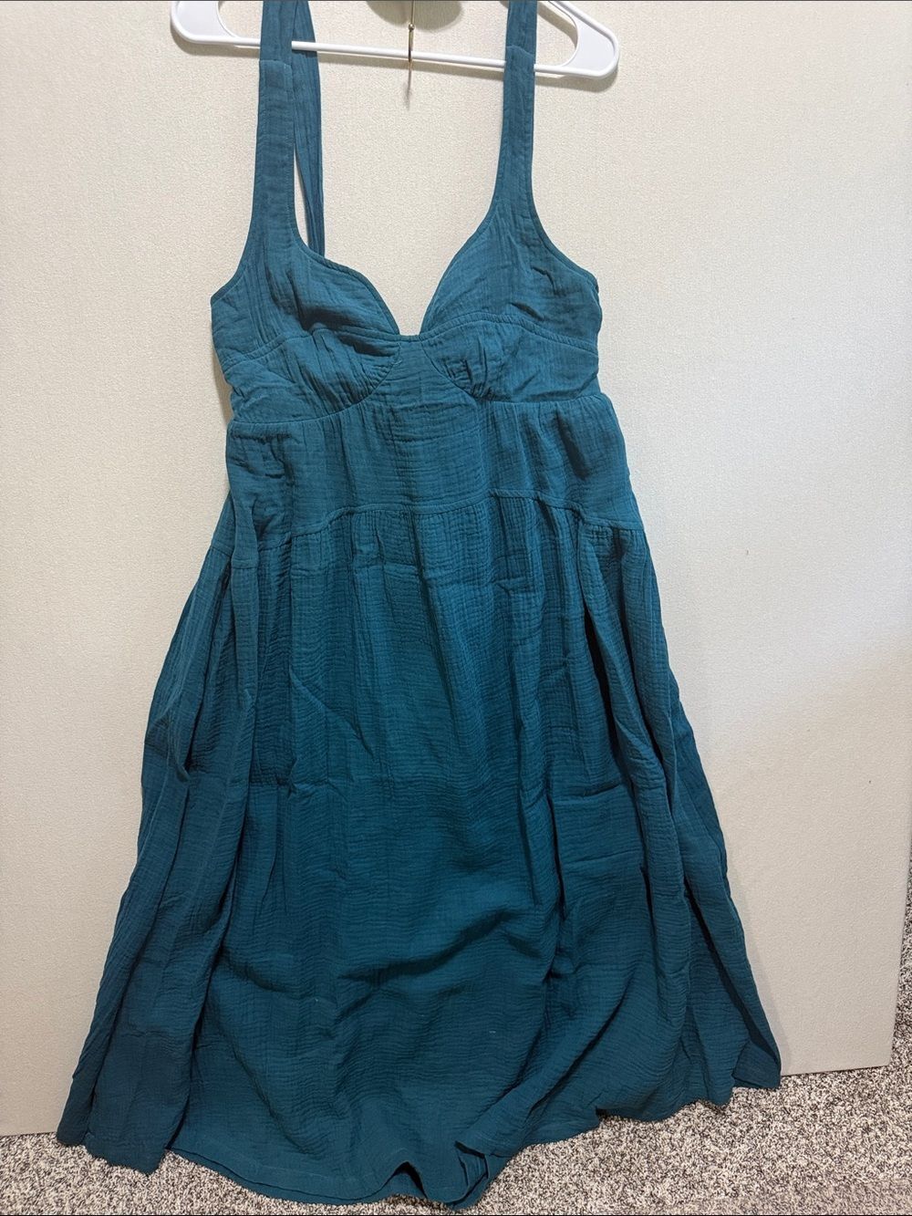 Listicle Teal-Green Midi Dress with Wide Straps